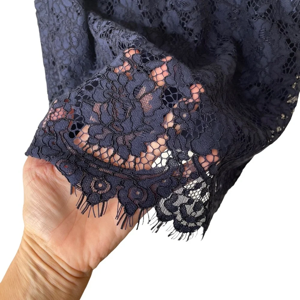 J. Crew Navy Blue Lace Ruffle‎ Neck Sleeveless Tank Top XS
